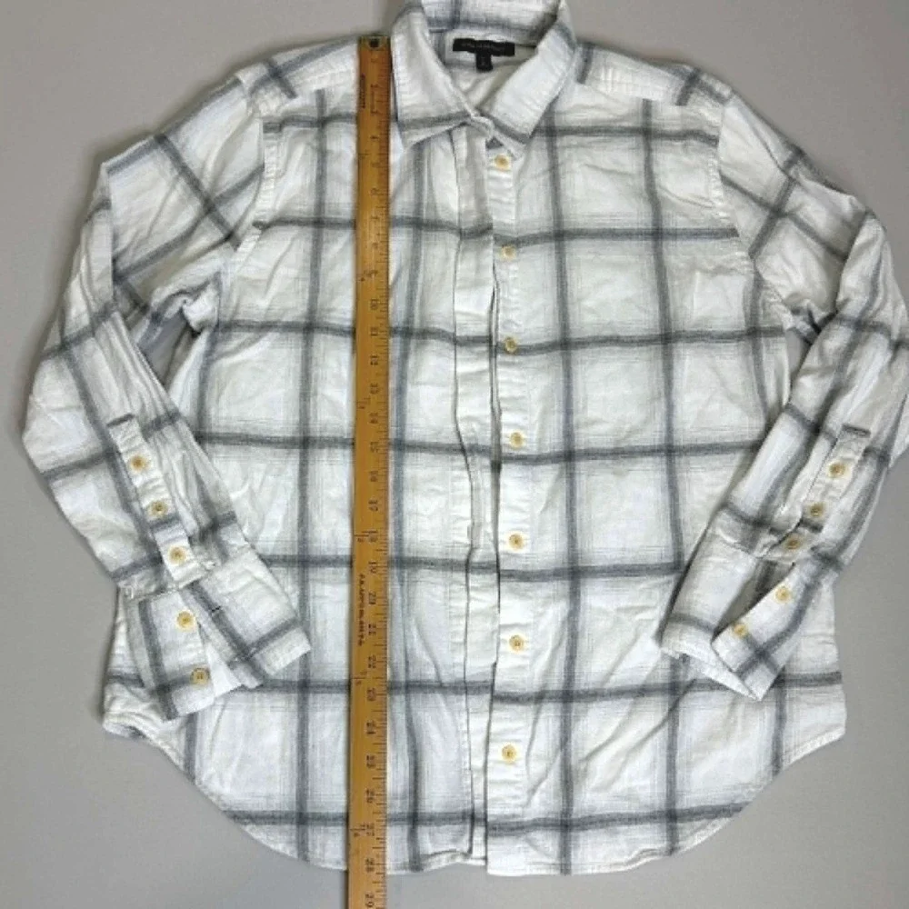 Banana Republic Mens Large Tall White Grey Plaid Flannel LS Classic Shirt 772526